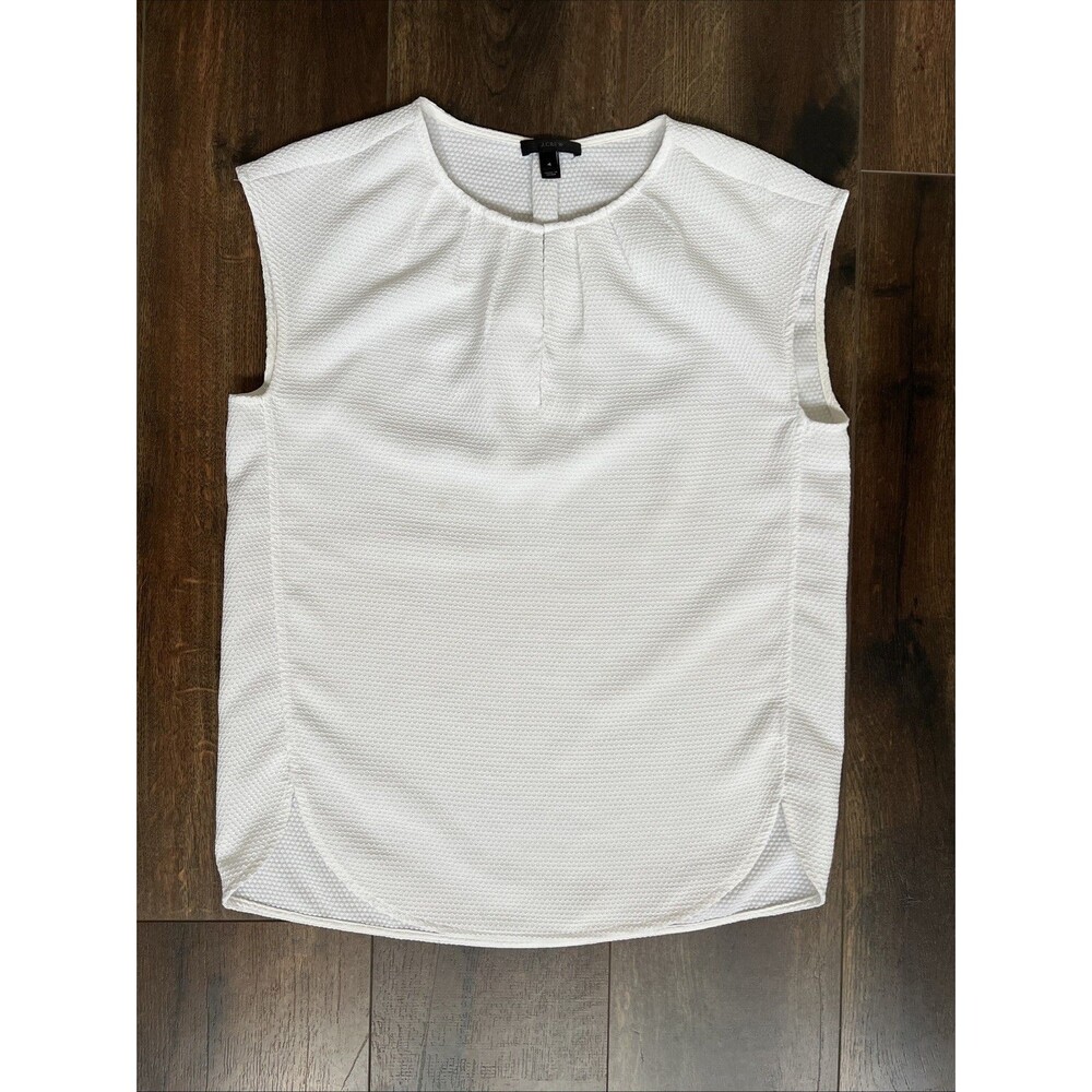 J. Crew Women’s Size 4 Top Thick Textured White Blouse Pleat Front
